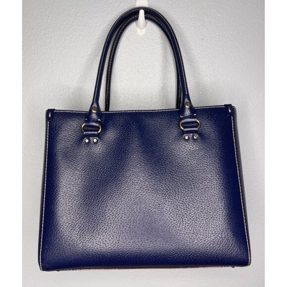 Kate Spade Navy Blue Wellesley Quinn Classic Leather Tote Handbag Office - Picture 3 of 14